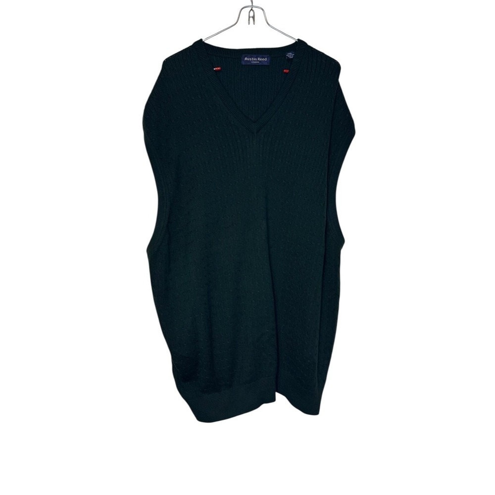 Austin Reed Men's Sweater Vest Sleeveless‎ V-Neck Preppy Knit Dark Green Sz. XXL